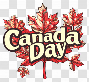 Canada Day - Canada Day Text With Maple Leaves Design Transparent PNG
