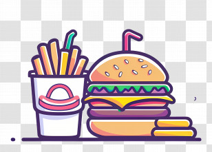 Fast Food - Burger And Fries In Fun Illustration Style Transparent PNG