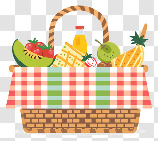 Picnic Basket - Colorful Picnic Basket With Fruits And Juice Transparent PNG