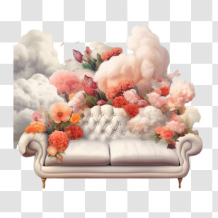 Armchair - Elegant Sofa With Floral And Cloud Decor Transparent PNG