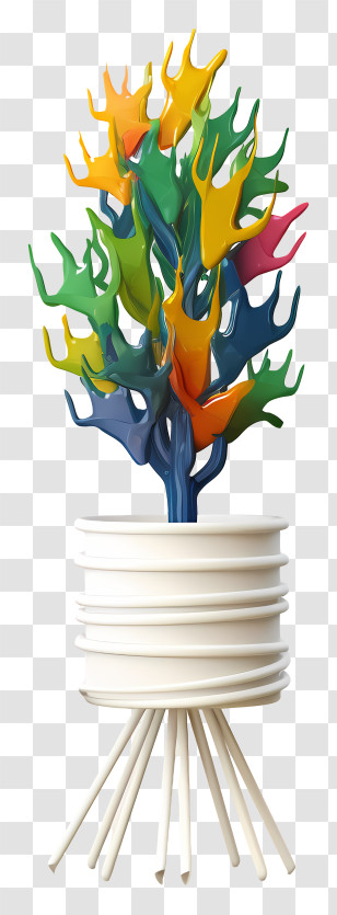Colorful Tree - Colorful Abstract Plant In White Pot Transparent PNG