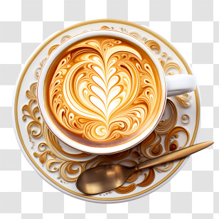 Cappuccino Day - Beautiful Latte Art With Floral Design In Coffee Cup Transparent PNG