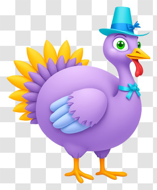 Cartoon Turkey - Purple Turkey With Blue Hat Transparent PNG