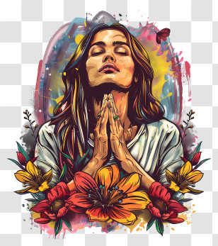 Day Of Prayer - Colorful Illustration Of A Woman Praying Transparent PNG
