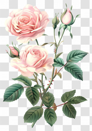 Rose Flower - Pink Roses With Green Leaves And Buds Transparent PNG