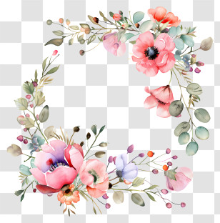 Flower Frame - Watercolor Floral Frame Illustration Transparent PNG