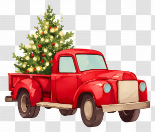 Christmas Tree - Red Truck Carrying Christmas Tree For Festive Season Transparent PNG
