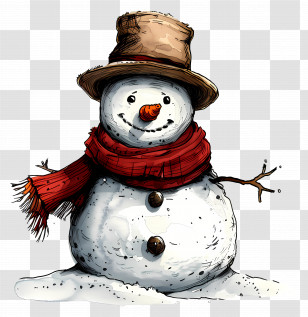 Snowman - Snowman With Hat And Scarf Transparent PNG