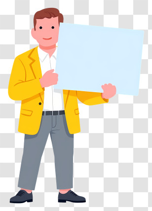 Businessman Holding Blank Placard - Man Holding Blank Sign Transparent PNG