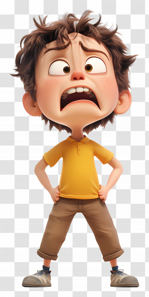 Funny Face - Worried Cartoon Boy In Yellow And Brown Outfit Transparent PNG