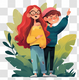 Watercolor Siblings - Cartoon Friends Outdoors Transparent PNG