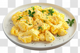 Scrambled Eggs - Plate Of Fluffy Scrambled Eggs With Herbs Transparent PNG