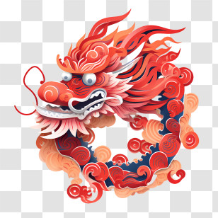 Chinese Dragon - Majestic Red Dragon With Flames Illustration Transparent PNG