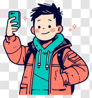 Anime Boy Selfie - Teen Boy Taking Selfie Transparent PNG