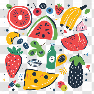 Healthy Food - Playful Doodles Of Fruits And Food Transparent PNG