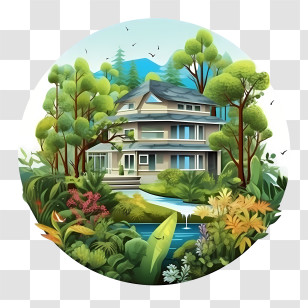 Eco House - House In Nature Landscape Illustration Transparent PNG
