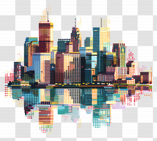 Boston Cityscape - Colorful Modern City Skyline Reflecting Water Illustration Transparent PNG
