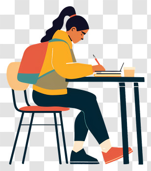 Student Studying - Focused Student Working At Desk Illustration Transparent PNG