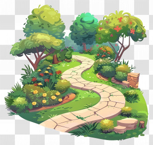 Garden Path - Beautiful Garden Pathway With Flowers And Trees Transparent PNG