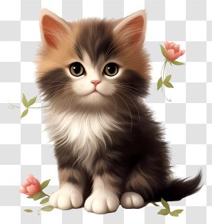 Valentine Cat - Cute Kitten Sitting With Flowers Transparent PNG