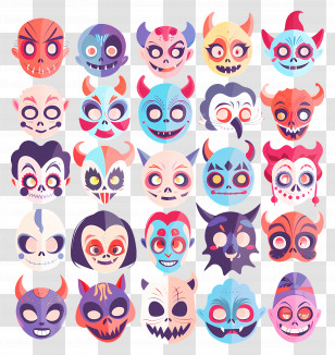 Halloween Characters - Colorful Cartoon Spooky Faces Illustration Transparent PNG