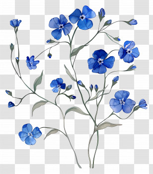 Blue Flowers - Blue Flowers With Green Leaves Illustration Transparent PNG