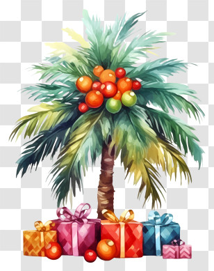 Palm Tree Holiday Decor - Christmas Palm Tree With Wrapped Presents Transparent PNG