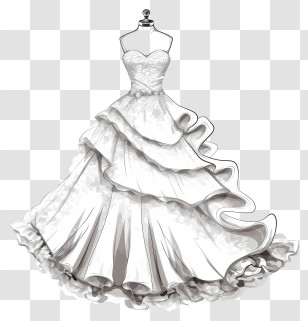 Doodle Bride Dress - Elegant White Wedding Dress Transparent PNG