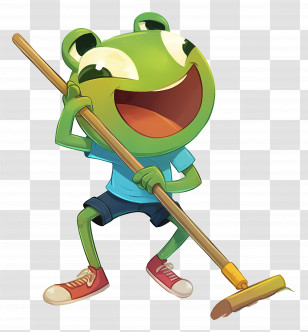 Frog Cleaning With Broom - Happy Frog Sweeping With Broom Transparent PNG