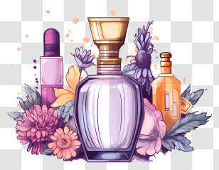 Watercolor Illustration - Elegant Perfume Bottles With Floral Designs Transparent PNG