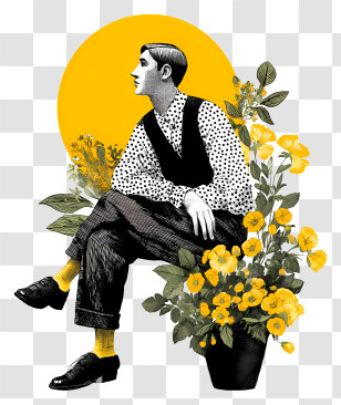 Man With Flowers Waiting - Artistic Man With Yellow Flowers Transparent PNG