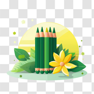 Crayon - Green Pencils With Nature-Themed Design Transparent PNG
