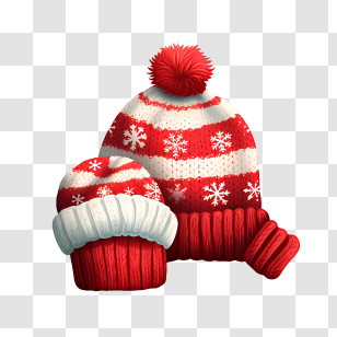 Winter Hat - Red And White Knitted Hats With Snowflakes Transparent PNG