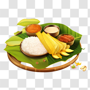 Onam Sadya Food - Traditional Meal Served On Banana Leaf Transparent PNG