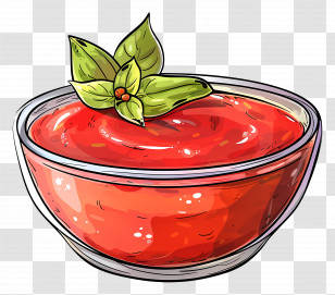 Bowl Tomato Sauce - Illustration Of Tomato Sauce With Basil Transparent PNG