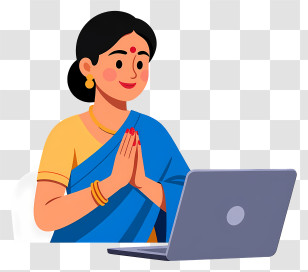 Indian Woman Welcome Namaste Hands - Sari Woman On Video Call Transparent PNG