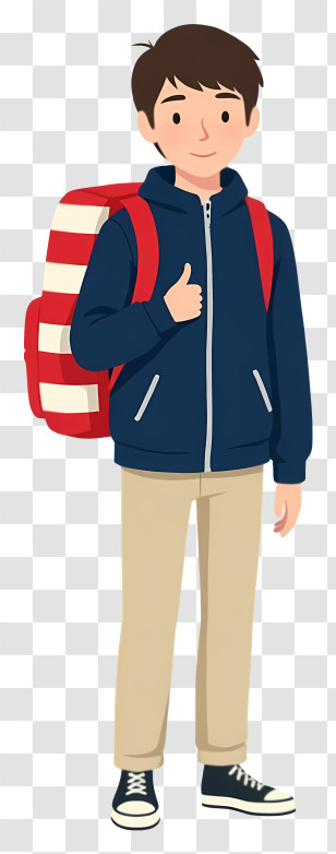 Boy School Backpack - Boy With Backpack Giving Thumbs Up Transparent PNG