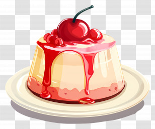 Pudding Cake - Caramel Pudding With Cherry Topping Transparent PNG