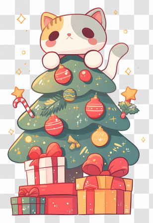 Christmas Cat - Playful Cat On A Christmas Tree Transparent PNG