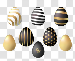 Black And White Striped Egg - Elegant Black And Gold Easter Eggs Transparent PNG