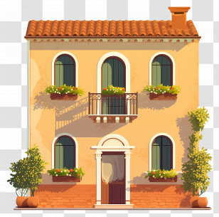 Italian House - Yellow House With Plants Illustration Transparent PNG