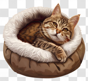 Cat Bed - Cozy Cat Resting In A Fluffy Bed Transparent PNG