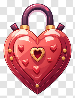 Key - Red Heart Padlock With Romantic Design Transparent PNG