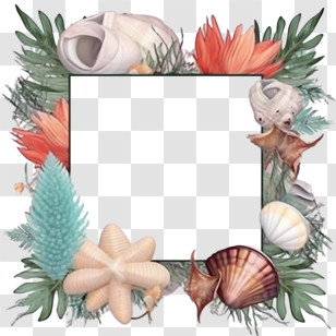 Square Seashell Frame
 - Decorative Seashell And Flower Frame Transparent PNG