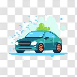 Car Wash - Teal Car With Water Splashes Illustration Transparent PNG