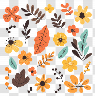 Autumn Background - Autumn Leaves And Flowers Illustration Transparent PNG