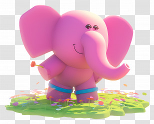 Pocoyo Elly - Pink Cartoon Elephant With Flowers Transparent PNG