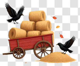 Stacked Hay Bales - Autumn Hay Wagon With Crows Transparent PNG