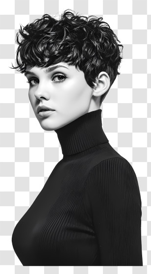 Wavy Pixie Cut - Curly Pixie Turtleneck Portrait Transparent PNG