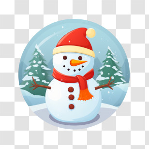 Snowman - Cartoon Snowman In Snowy Winter Scene Transparent PNG
